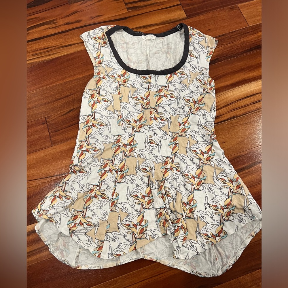 Anthropologie Weston Women’s XS Tullia Swing Top Cap Sleeves Parrot Bird Print